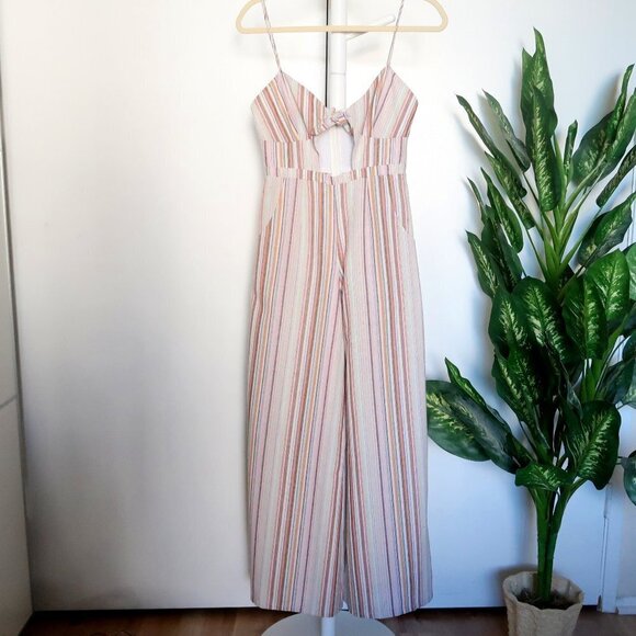6 Shore Road Bayside Linen Striped Wide Leg Jumpsuit w Tie & Keyhole Front XS - Picture 4 of 13